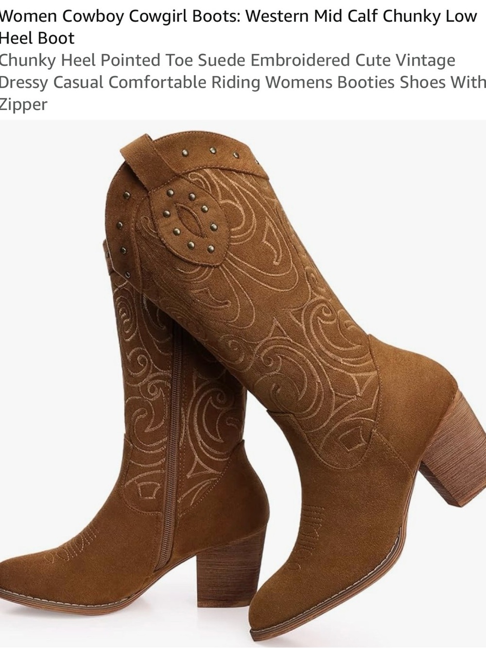 Source Unknown Brown Suede Mid-Calf Western Heeled Boots